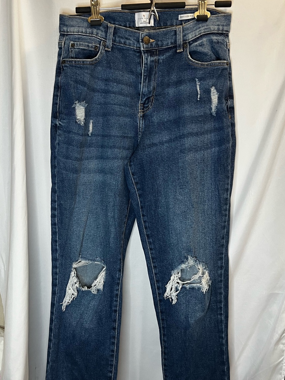 True Craft Distressed Dark Blue Straight Leg Jeans